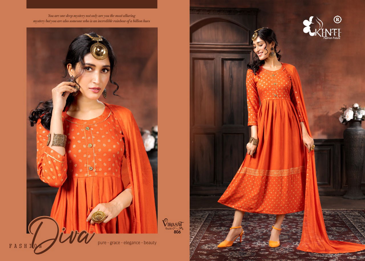 Kinti Virasat 8 New Latest Festive Wear Rayon Kurti With Dupatta Collection